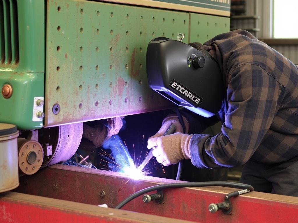     Repairing farm equipment with welding.. Vorbereitung der Reparatur: Wie man landwirtschaftliche Geräte richtig für das Schweißen vorbereitet