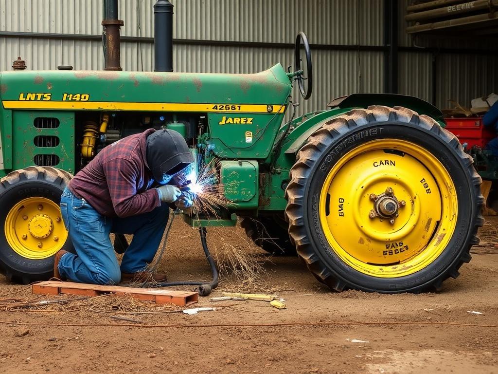     Repairing farm equipment with welding.. Wartung und Pflege nach dem Schweißen