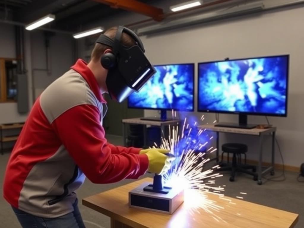     Schweißtrainingssimulatoren für virtuelle Realität (VR).. Praxisbeispiel: Anwendung eines VR-Schweißsimulators in einer Berufsschule