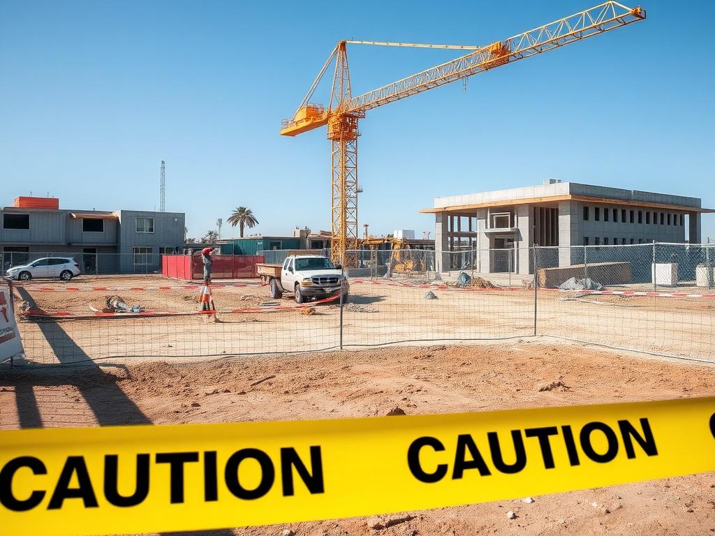 Caution tape at a construction site Caution tape at a construction siteфото